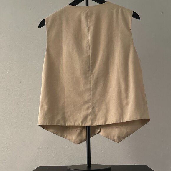 Le Lis Collection Linen Blend Button-Front Vest – Size S (Beige) - Picture 4 of 7